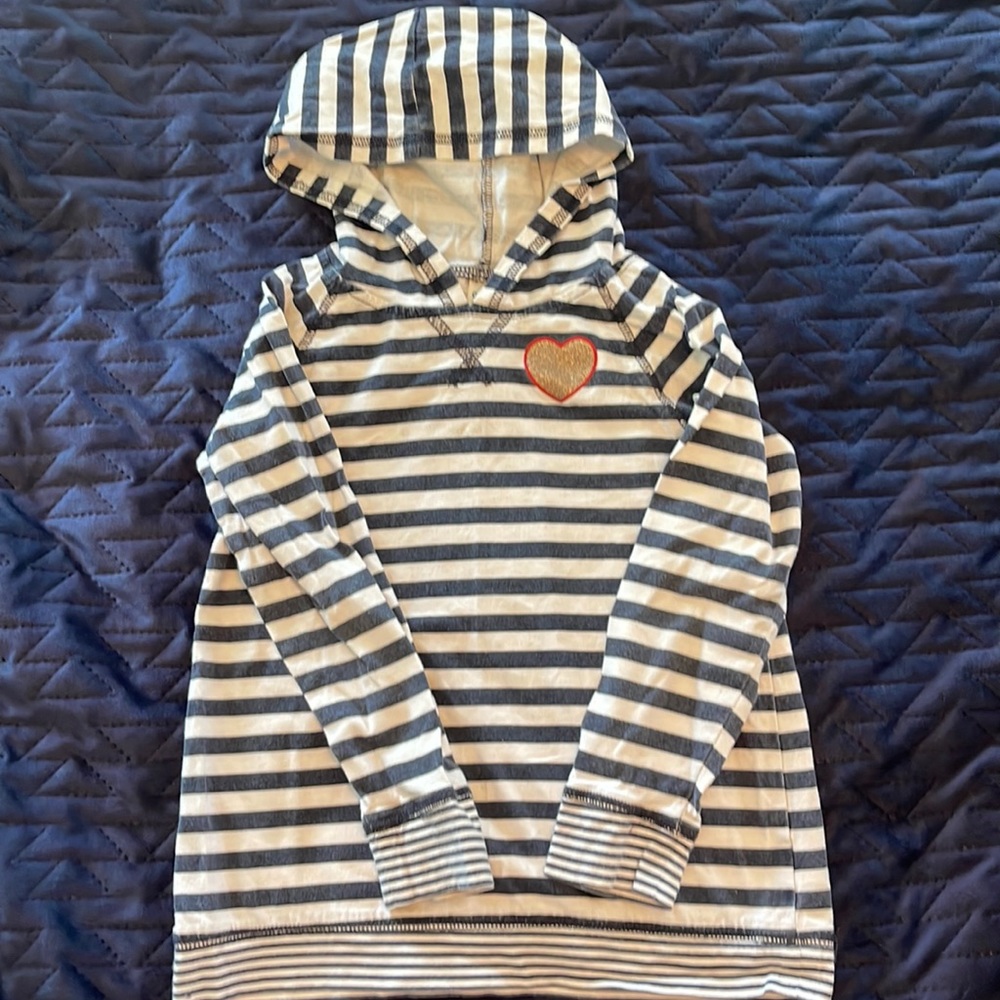 Osh Kosh Long Sleeve Tee Navy/White Stripes and Red heart Girls sz 5T